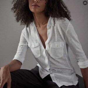 JAMES PERSE Standard White Sheer Slub Side Panel Button Up Blouse Shirt Small